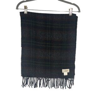 J. Crew large lambswool tartan plaid fringed scarf unisex dark